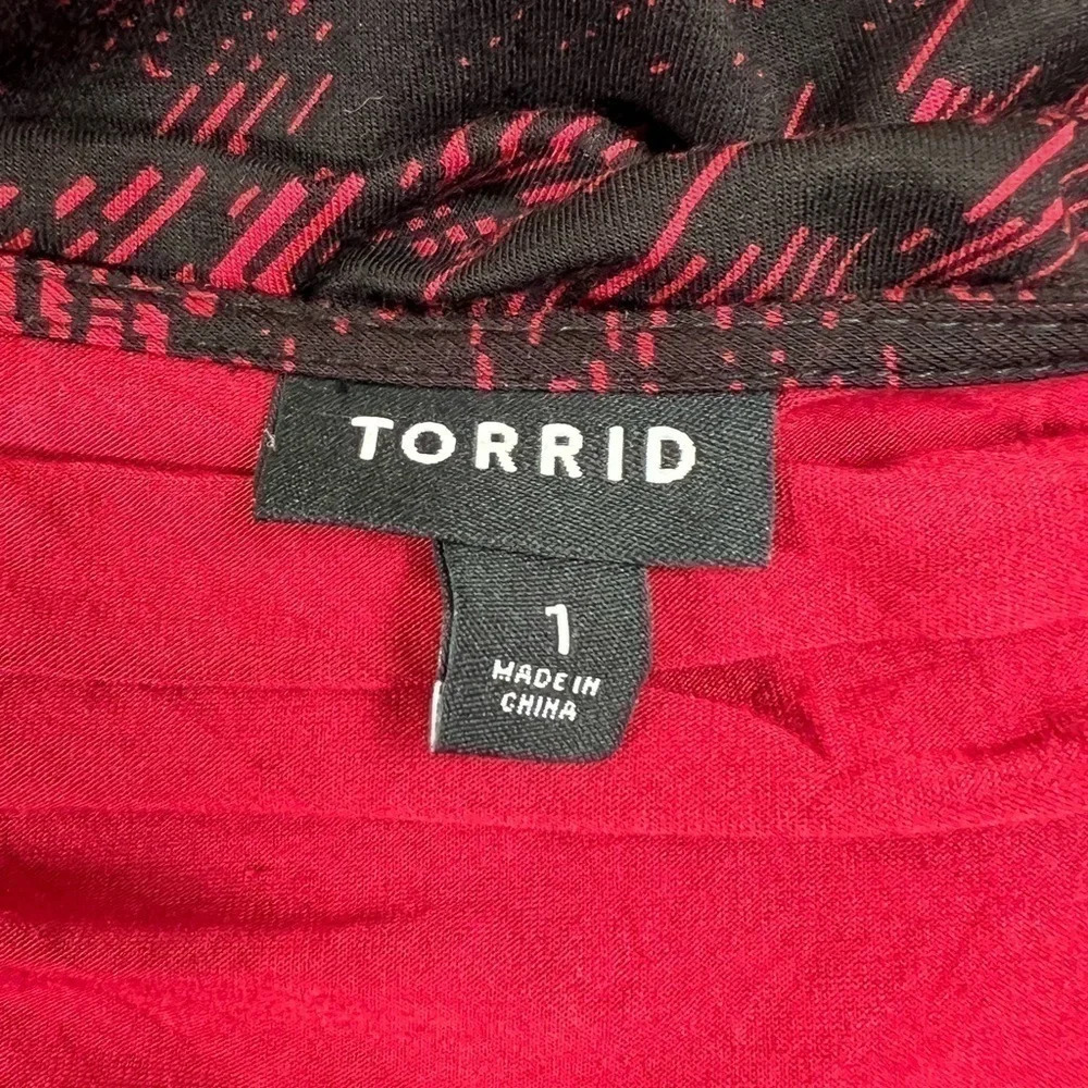 TORRID Womens 1X Red Black Abstract Plaid Long Sleeve Surplice Neck Wrap Dress - Picture 15 of 15